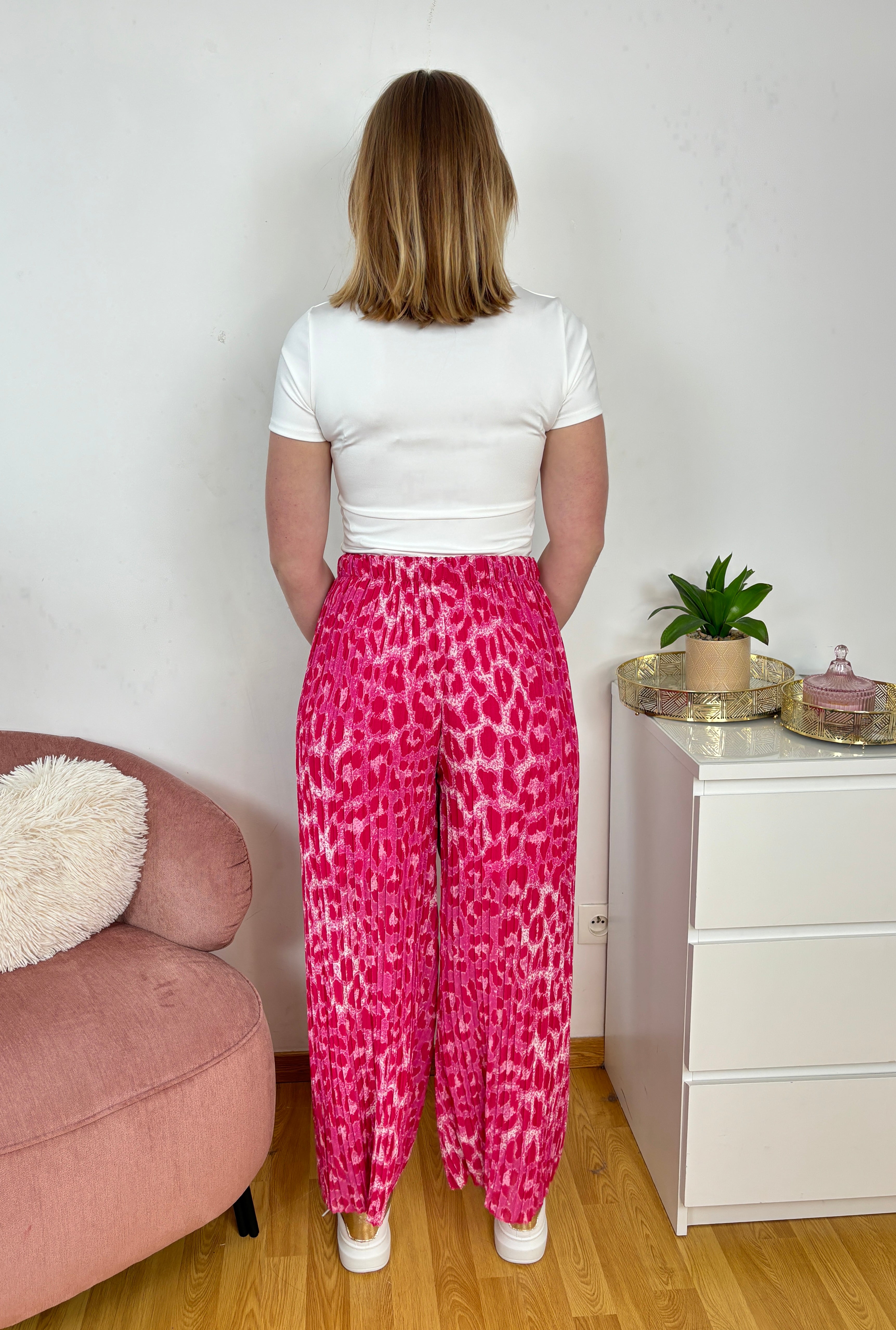 PANTALON PLISSÉ LÉOPARD ROSE