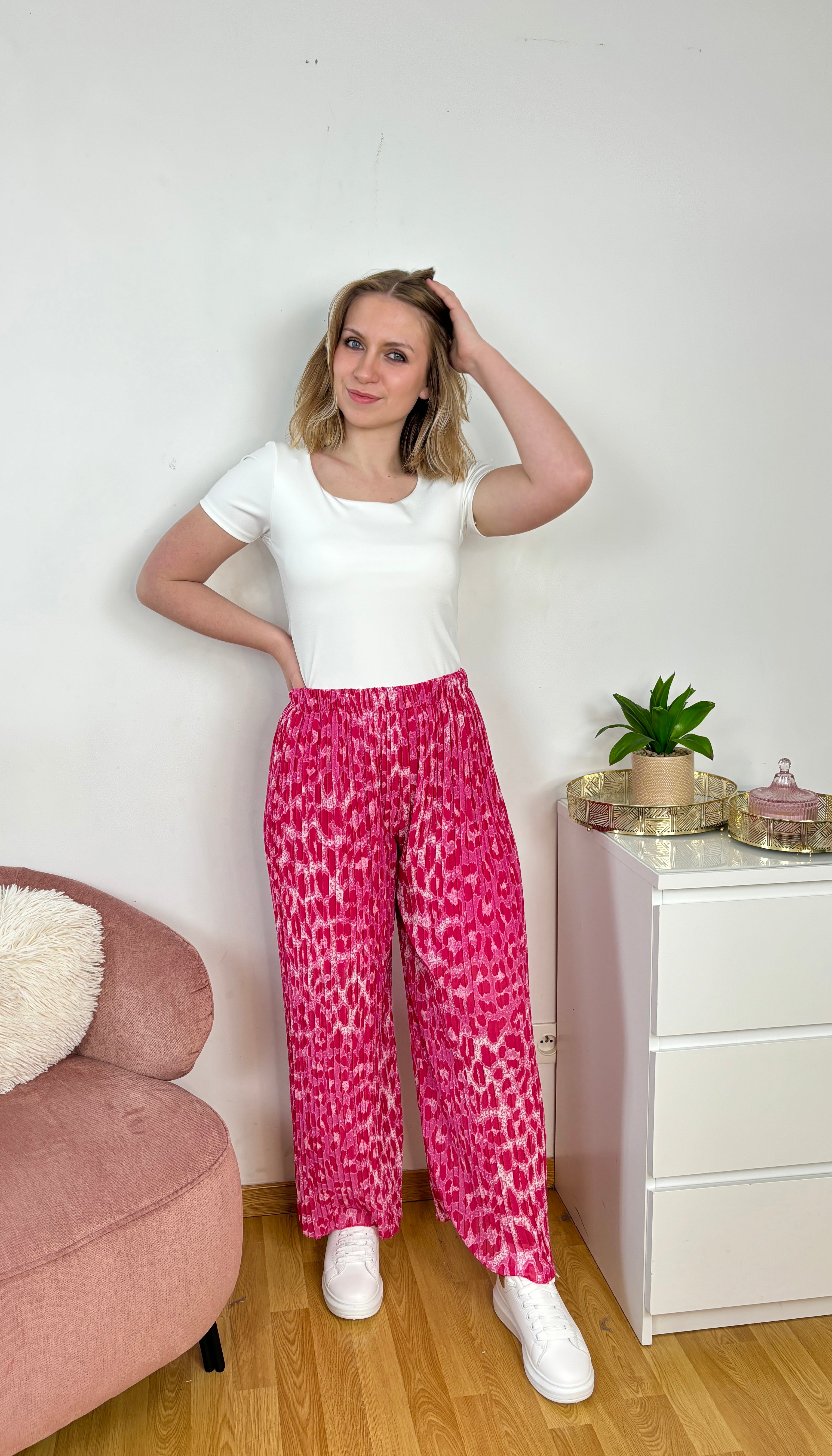PANTALON PLISSÉ LÉOPARD ROSE