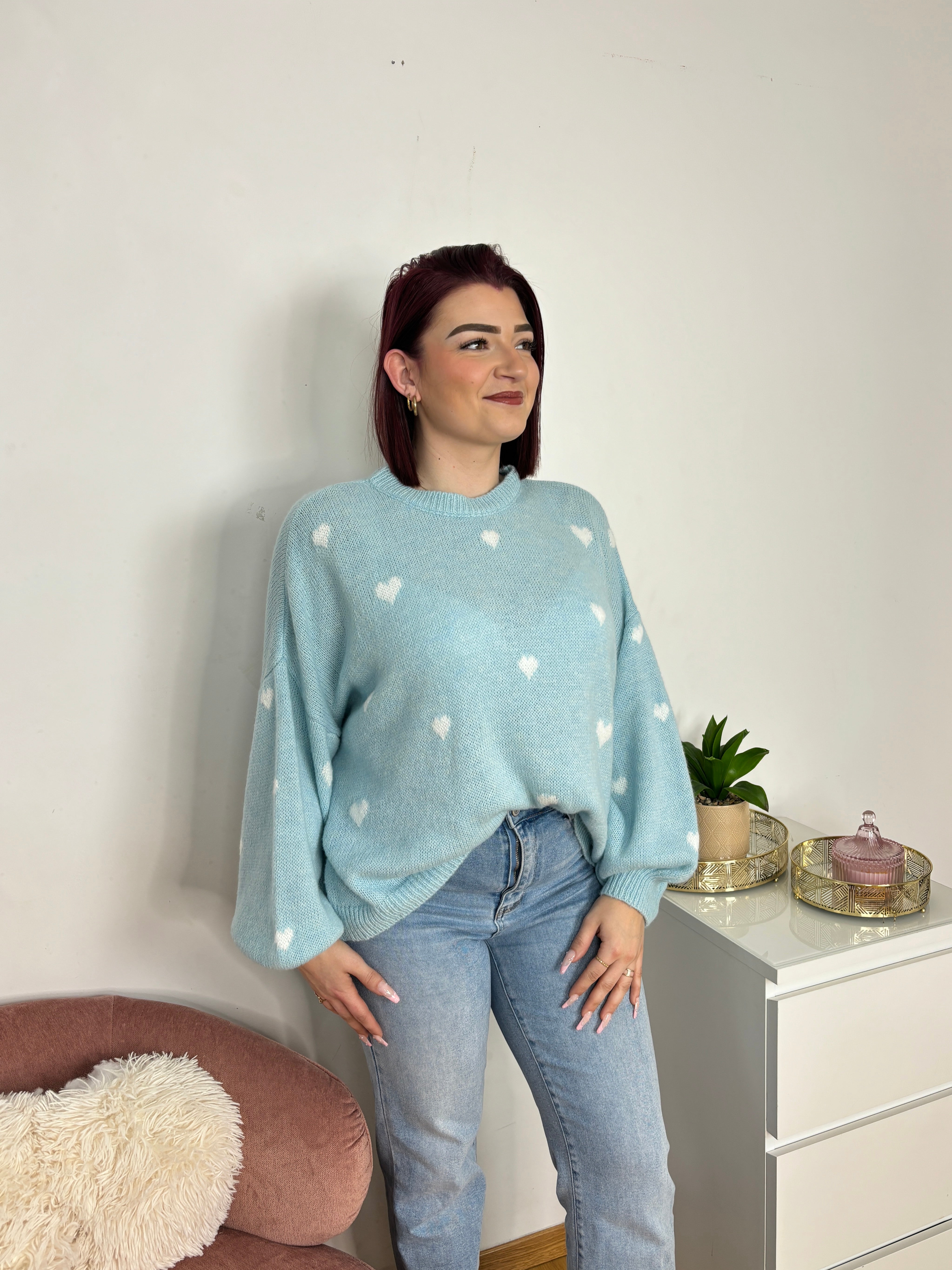 PULL COEUR SYLVIE BLEU