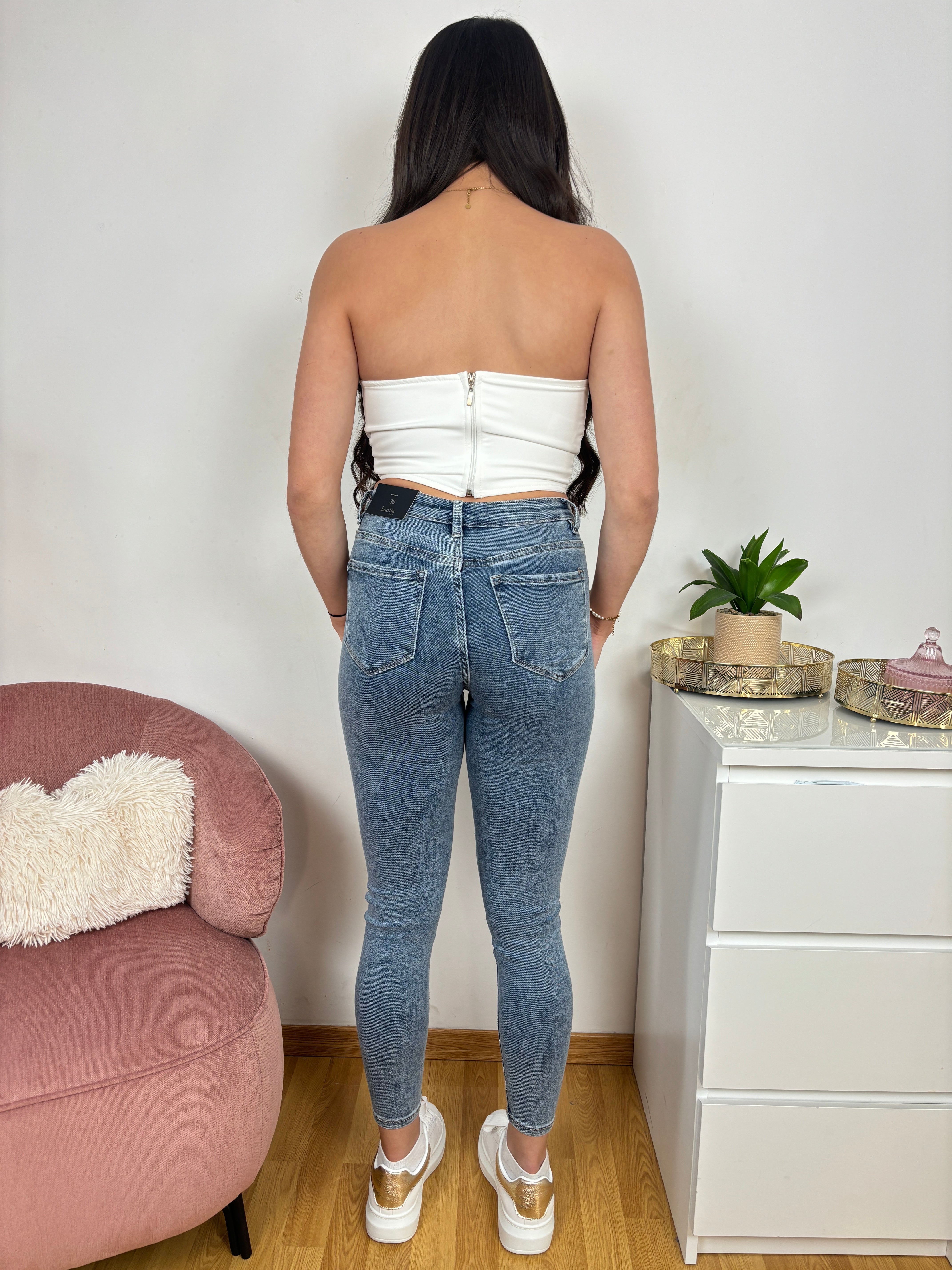 JEANS SKINNY BLEU STRASS