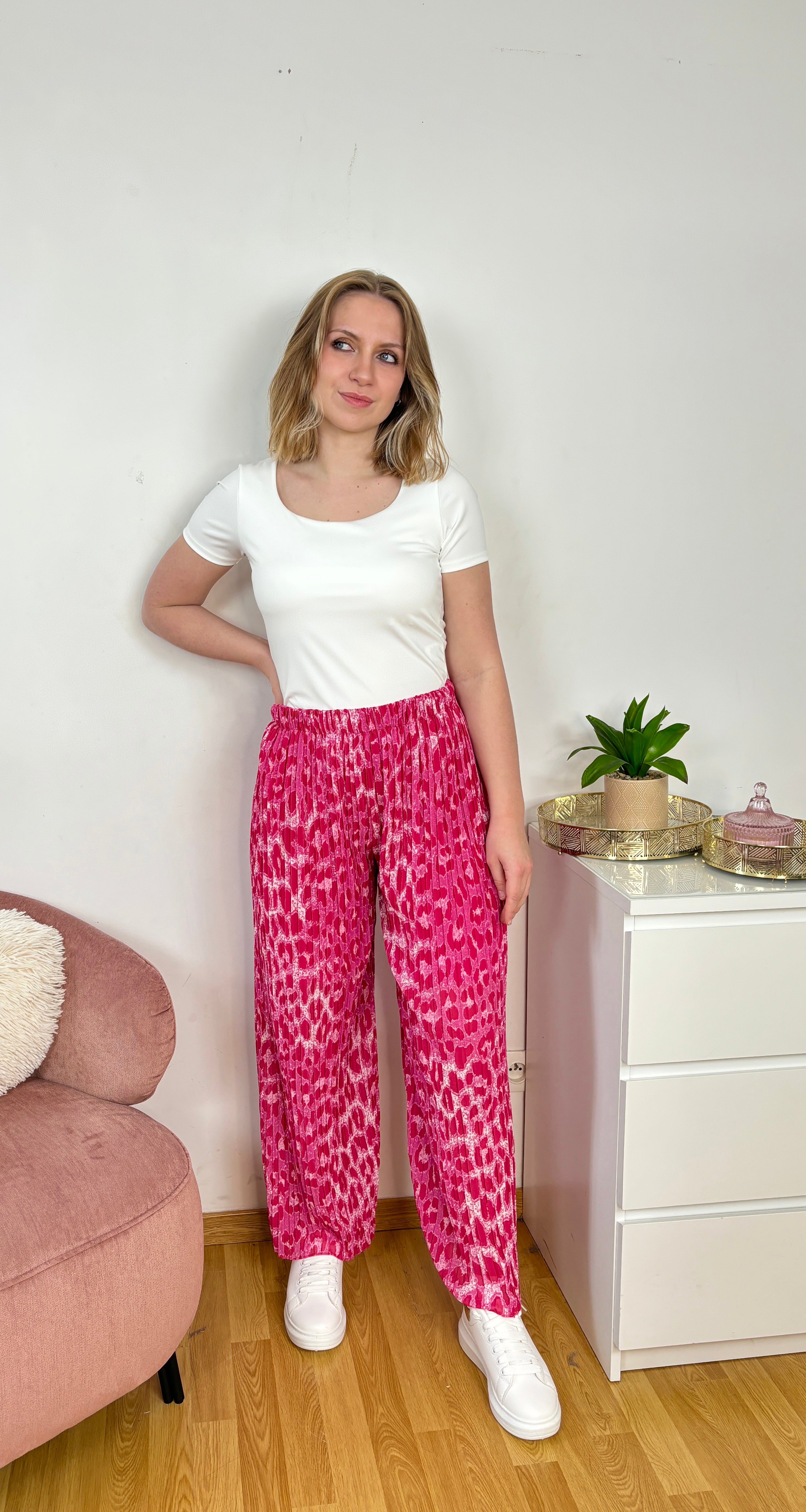 PANTALON PLISSÉ LÉOPARD ROSE