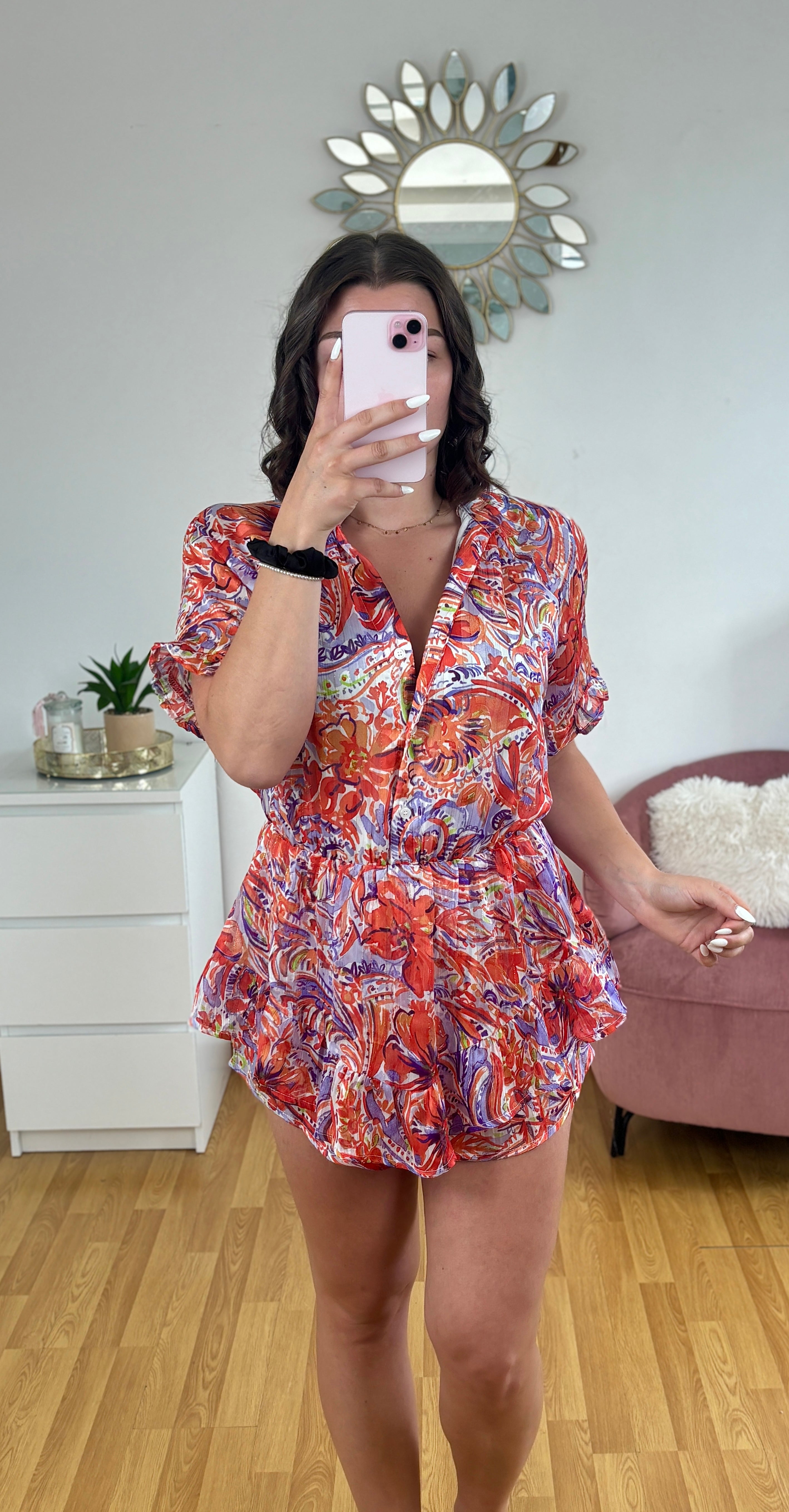 Combi short à motif fleurie orange « Maureen »