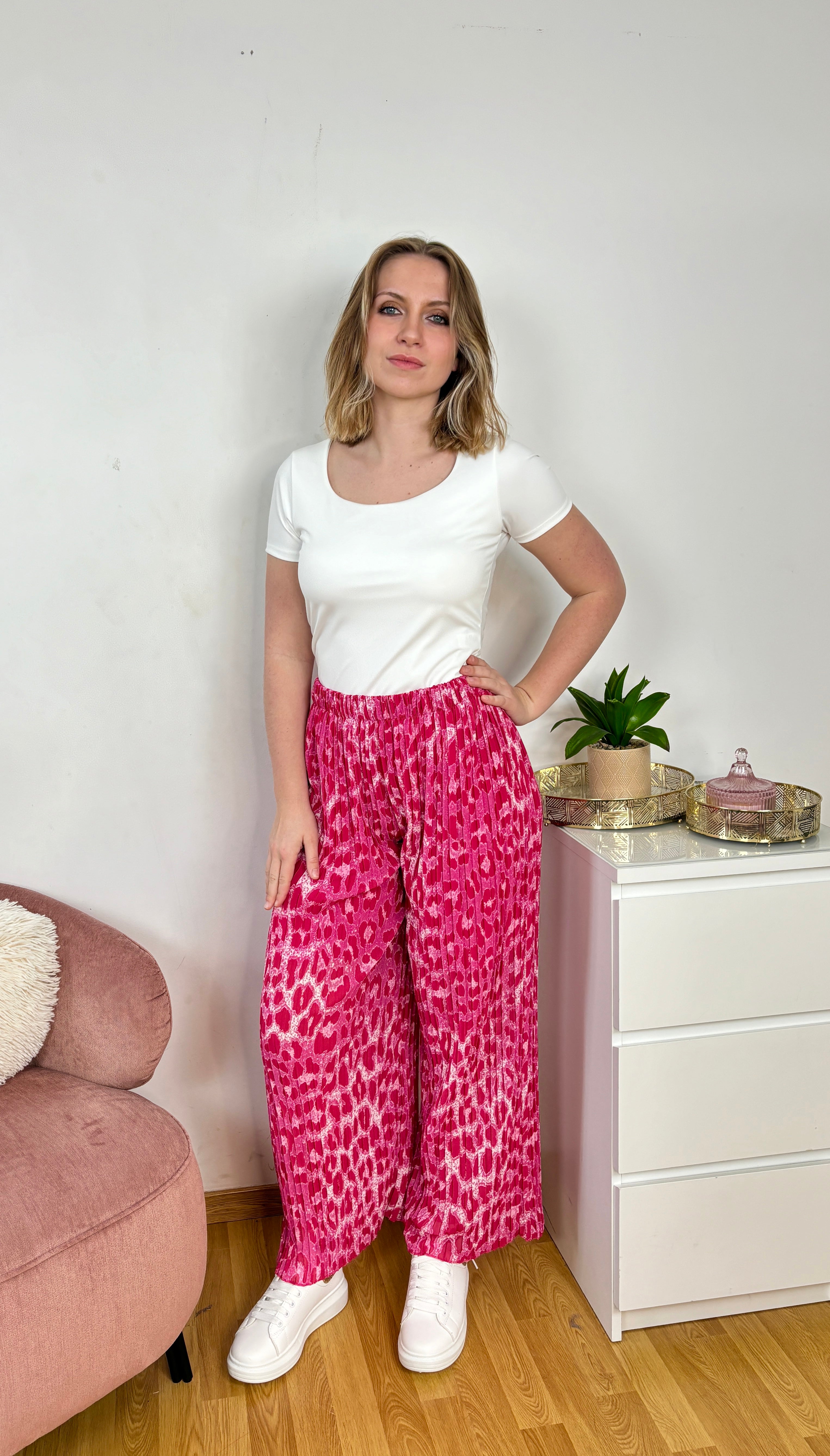 PANTALON PLISSÉ LÉOPARD ROSE