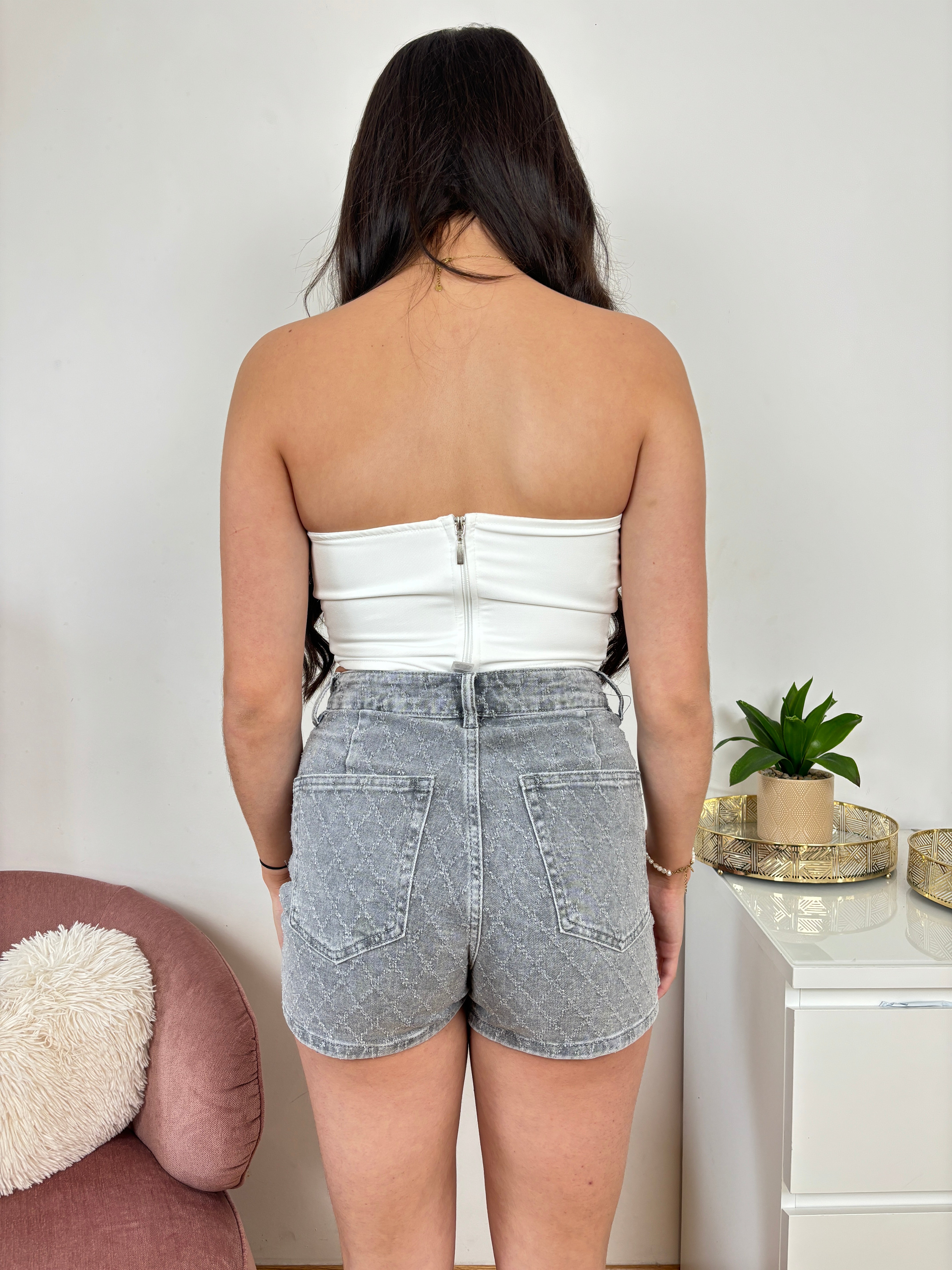 JUPE SHORT JEANS STRASS GRIS
