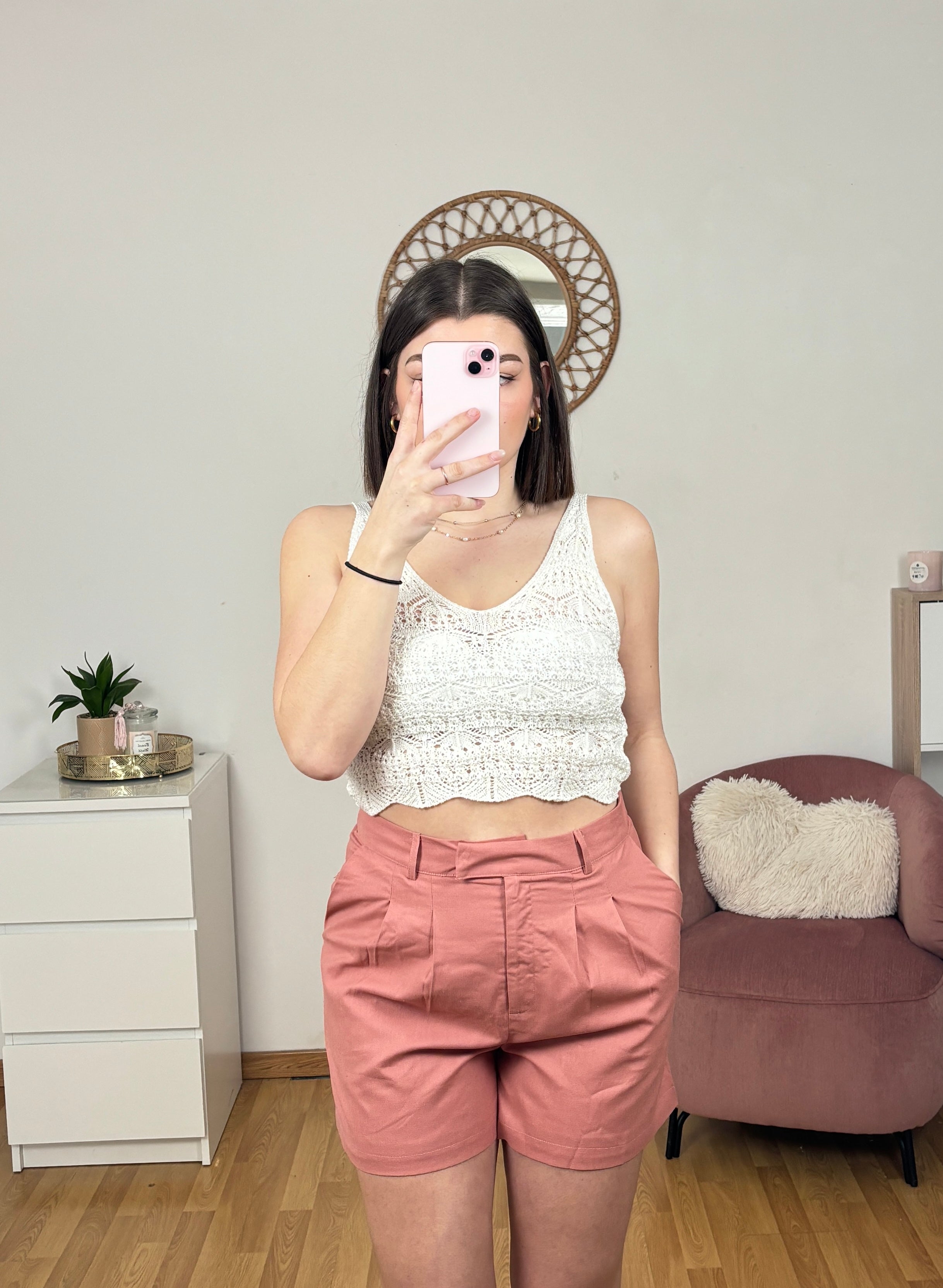 Short en lin rose poudré “Shirley”
