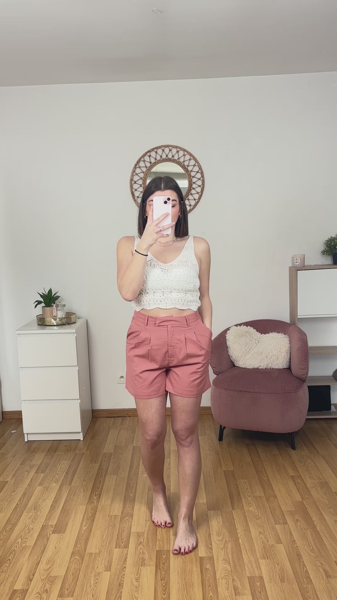 Short en lin rose poudré “Shirley”